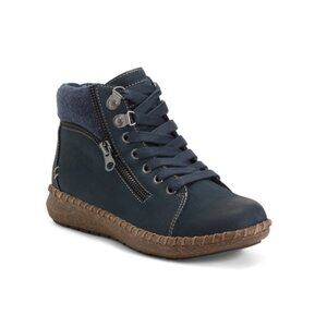 BIZA Navy Leather Royalty Booties